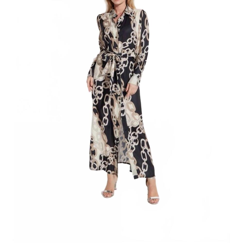 NEW OOLALA chain pattern button front maxi dress in taupe